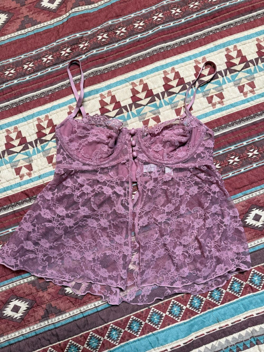 Urban outfitters Lace Button-Front Chemise in Mauve Pink medium